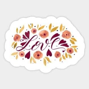 Love and flowers - orange and garnet Sticker